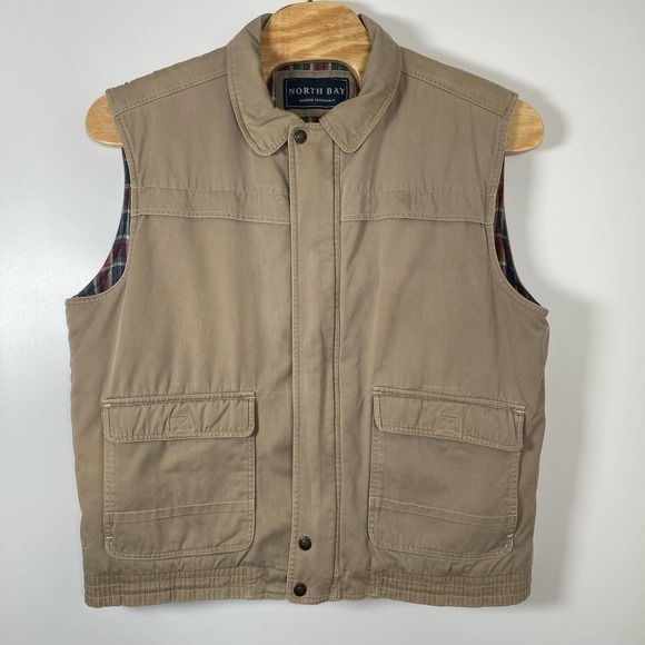 North Bay Men's XLT Tan Flannel Lining Heavy Thick Insulated Zip Vest Jacket - Picture 4 of 8